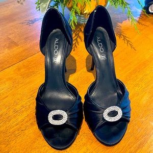 Aldo Black leather embellished heels